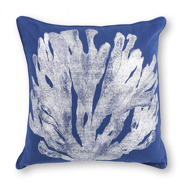 Square Tropical Blue and Silver Coral Accent Pillow